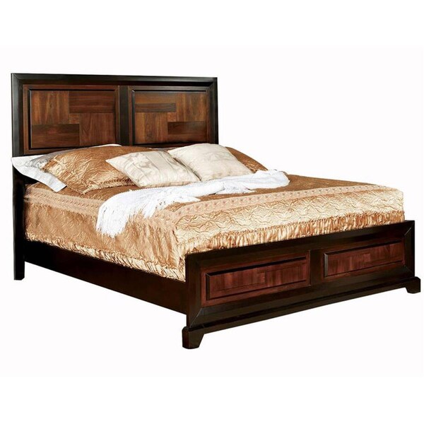 Benjara Transitional Style Queen Size Wooden Parquet Design Bed - Brown BM216253 - main